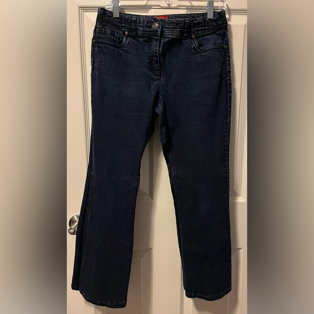 Women’s Jeans Dark Blue Contrast Petites Short Inseam Cotton Spandex Polyester 8